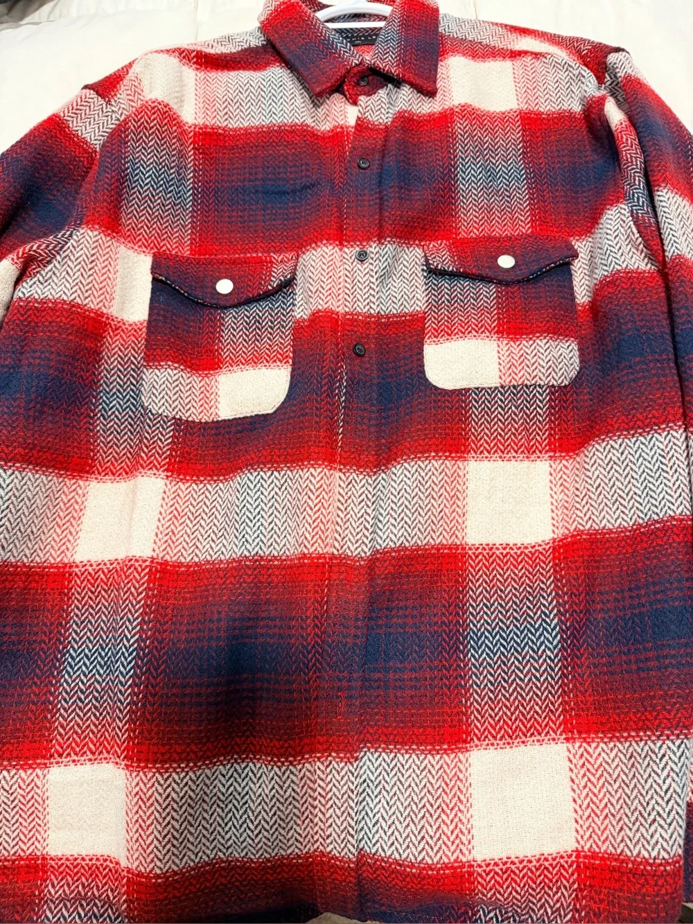 Richie Le Men’s Plaid Jacket Men's//  Red, Navy & Cream Lightweight Shirt Jacket